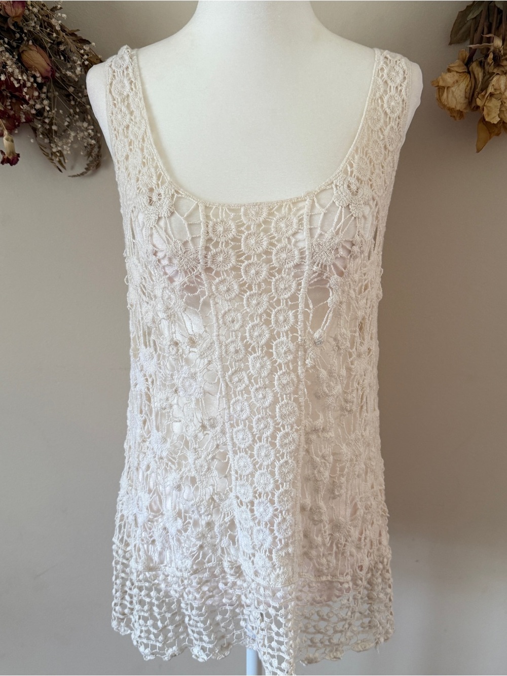 Maurices Cream Crochet Lace Tank Chemise